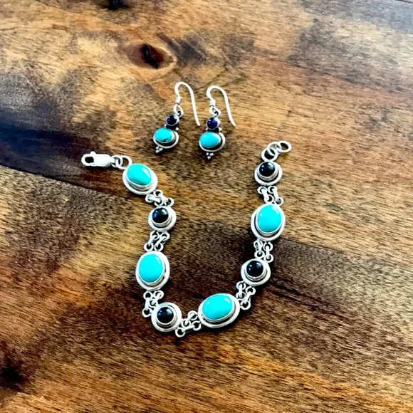 Handmade Silver Turquoise Amethyst Set - Picture 1 of 5